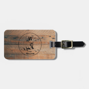 Anpassningsbar Rustic Wood Struktur & Hjort Monogr Bagagebricka