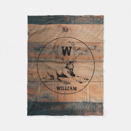 Anpassningsbar Rustic Wood Struktur & Hjort Monogr Fleecefilt