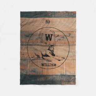 Anpassningsbar Rustic Wood Struktur & Hjort Monogr Fleecefilt