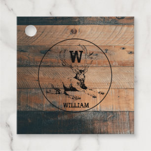 Anpassningsbar Rustic Wood Struktur & Hjort Monogr Gåvor Etiketter