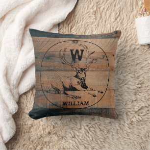 Anpassningsbar Rustic Wood Struktur & Hjort Monogr Kudde