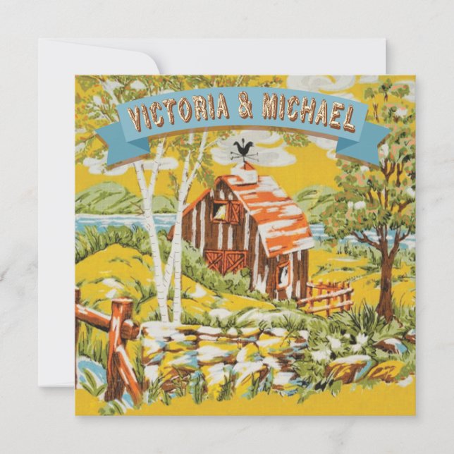 Anpassningsbar Rustic Woodland Barn Bröllopsinbjud Inbjudningar (Framsida)