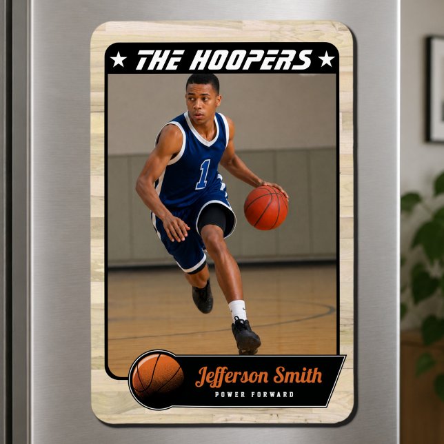 Anpassningsbar Rustik Basketspelare Foto Magnet (Display Their Greatest Basketball Moments with Rustic Charm)
