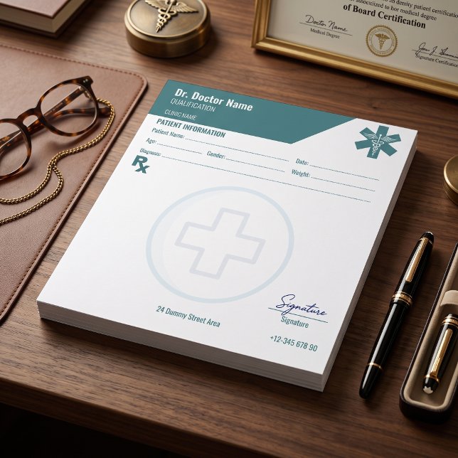 Anpassningsbar RX-Block Teal Läkare Recept  Anteckningsblock (Customizable RX Pad Teal Doctor Prescription Medical
)