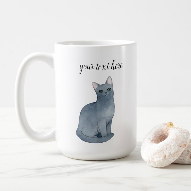 Anpassningsbar Rysk Blue Cat Breed Coffee Mugg Gif (Med munk)