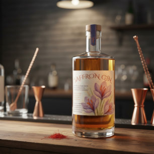 Anpassningsbar Saffron Gin-etikett för små partier Spritflaskor Etikett