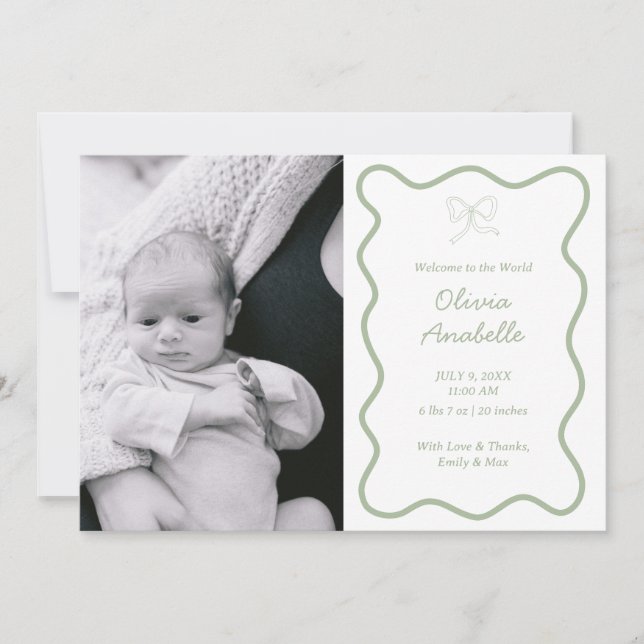 Anpassningsbar Sage Grönt Bow Vågigt Boho Collage  Meddelande (Framsida)