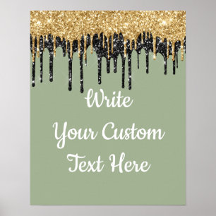 Anpassningsbar Sage Grönt Guld Glitter födelsemode Poster