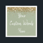 Anpassningsbar Sage Grönt och Guld Glitter Födelse Pappersservett<br><div class="desc">personlig söt 16 papper napkin,  personlig 15:e 16:e serviette,  bröllopscocktail hen do,  quinceanera mis quince for her,  par rehearsal middag vow-förnyelse,  dotters möhippa high school,  son College student pojke,  25:e årsdagen 30:e femtioårsjubileet,  flicka bachelorette helg night 18. 20:e hustru make studenten</div>