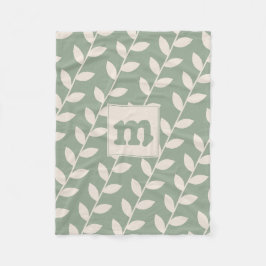 Anpassningsbar Sage Grönt Retro Löv Mönster Monogr Fleecefilt
