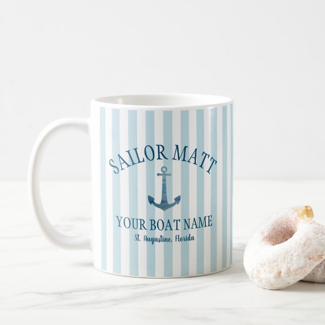 Anpassningsbar Sailor Namn Florida Anchor Kaffemugg (Med munk)