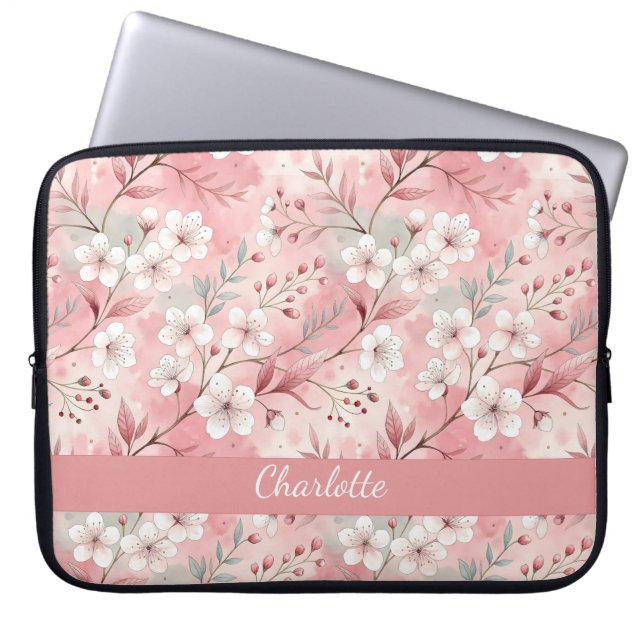 Anpassningsbar Sakura Flower Mönster Rosa Laptop Fodral (Framsidan)