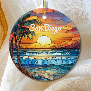 Anpassningsbar San Diego Faux Stached Glass Julgransprydnad Keramik