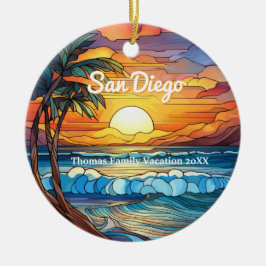 Anpassningsbar San Diego Faux Stached Glass Julgransprydnad Keramik