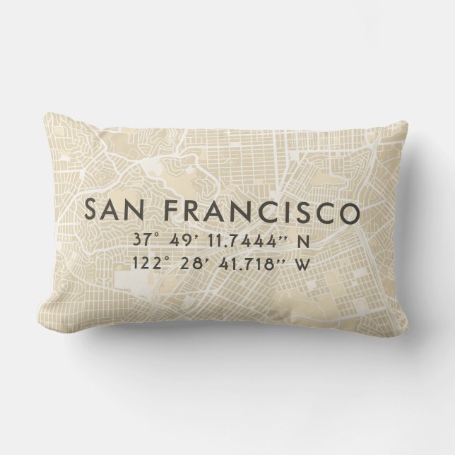 Anpassningsbar San Francisco Karta | Beige Lumbarkudde (Framsida)