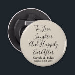 Anpassningsbar Sand Personlig-skript Bröllopsmotta Flasköppnare<br><div class="desc">till kärlek skratt och lyckligtvis,  efter personligt bröllp favör,  för mottagningsöppnare i chic flaska,  kalligrafi när man går på natten,  presenterar gästpresentdekaler från,  par förlovningsfesters möhippa,  personlig namn ölpåse,  bachelorette helg resa personlig buddatum,  honom dem på budget,   khaki tan black script</div>