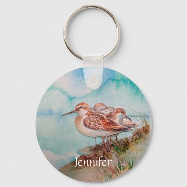 Anpassningsbar Sandpiper Shore Beach Bird Art Nyckelring (Framsida)