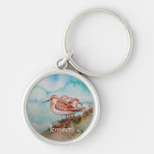 Anpassningsbar Sandpiper Shore Beach Bird Art Rund Silverfärgad Nyckelring