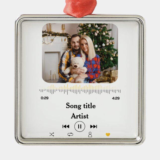 Anpassningsbar Sång Namn och foto Kärlek för par Julgransprydnad Metall (Framsidan)