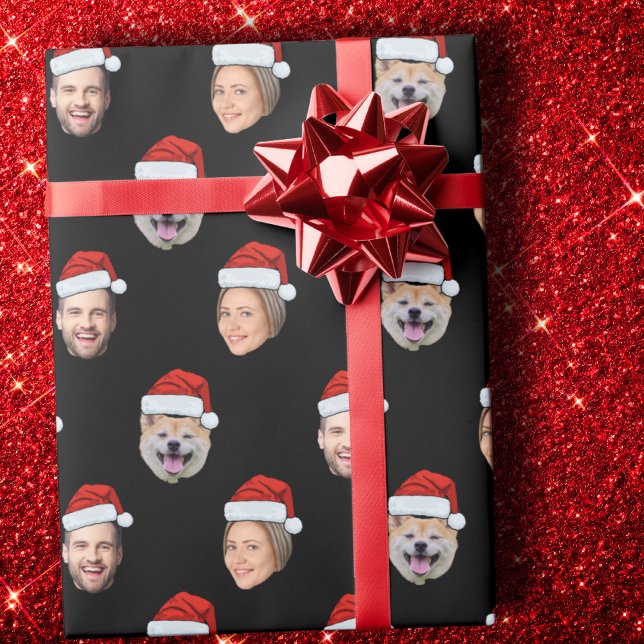 Anpassningsbar Santa Hat Ansikte 3 Photos Black Presentpapper (Skapare uppladdad)
