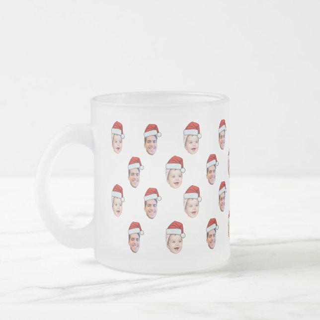 Anpassningsbar Santa Hat Ansikte jul Gift 2 Foton Frostad Glasmugg (Vänster)