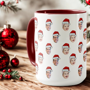 Anpassningsbar Santa Hat Ansikte jul Gift 2 Foton Mugg