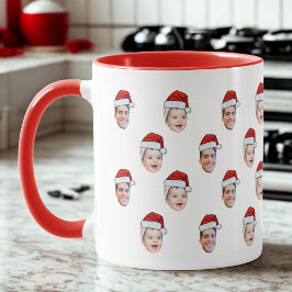 Anpassningsbar Santa Hat Ansikte jul Gift 2 Foton Mugg