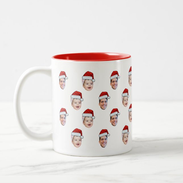 Anpassningsbar Santa Hat Ansikte jul Gift 2 Foton Två-Tonad Mugg (Vänster)
