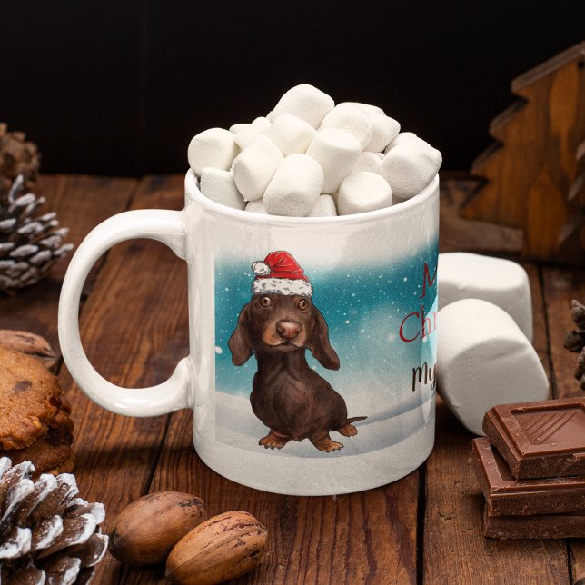 Anpassningsbar Santa Hat God jul Dachshund Älskare Kaffemugg (Skapare uppladdad)