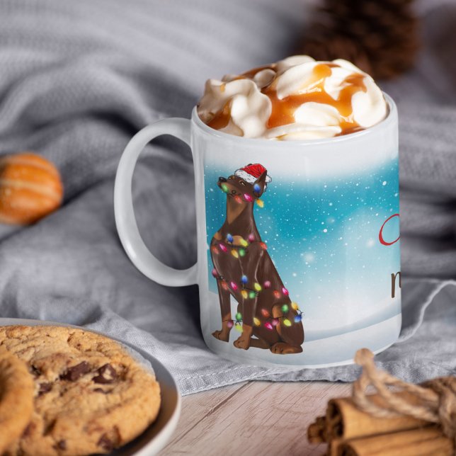 Anpassningsbar Santa Hat God jul Doberman Älskare Kaffemugg (Skapare uppladdad)