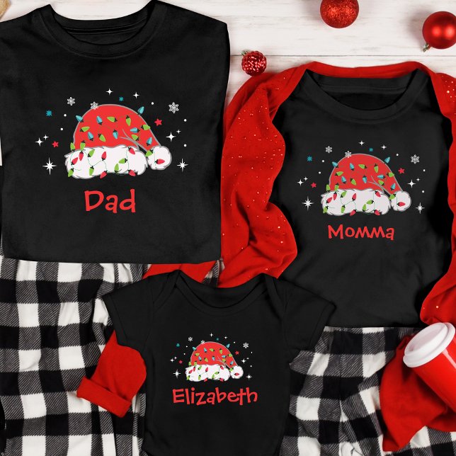 Anpassningsbar Santa Hat Matching Family jul Pajam T Shirt (Skapare uppladdad)
