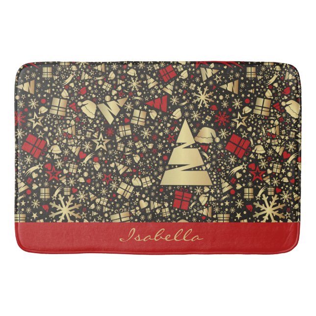 Anpassningsbar Santa Hat Snöflingor Stars Julgran Badrumsmatta (Framsidan)