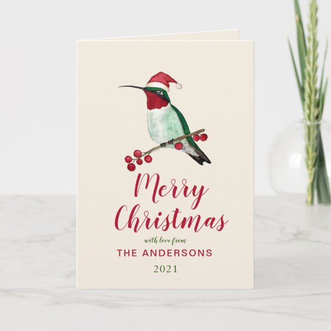 Anpassningsbar Santa Hummingbird Helgdag Card Helgkort (Framsida)