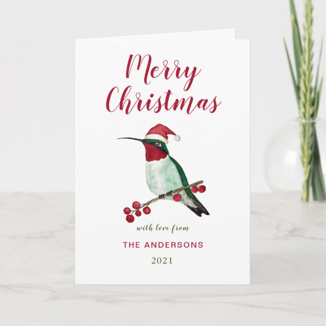 Anpassningsbar Santa Hummingbird Helgdag Card Helgkort (Framsida)