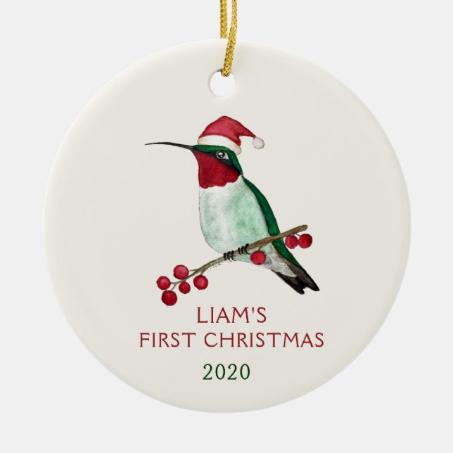 Anpassningsbar Santa Hummingbird Julgransprydnad Keramik (Framsidan)
