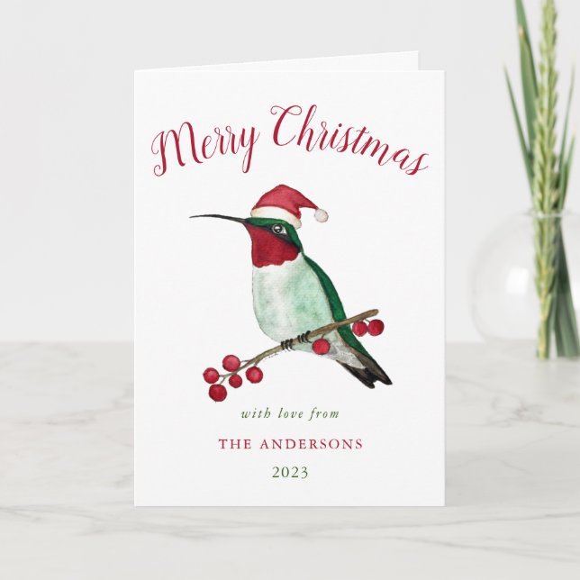 Anpassningsbar Santa Hummingbird-julkort Helgkort (Framsida)