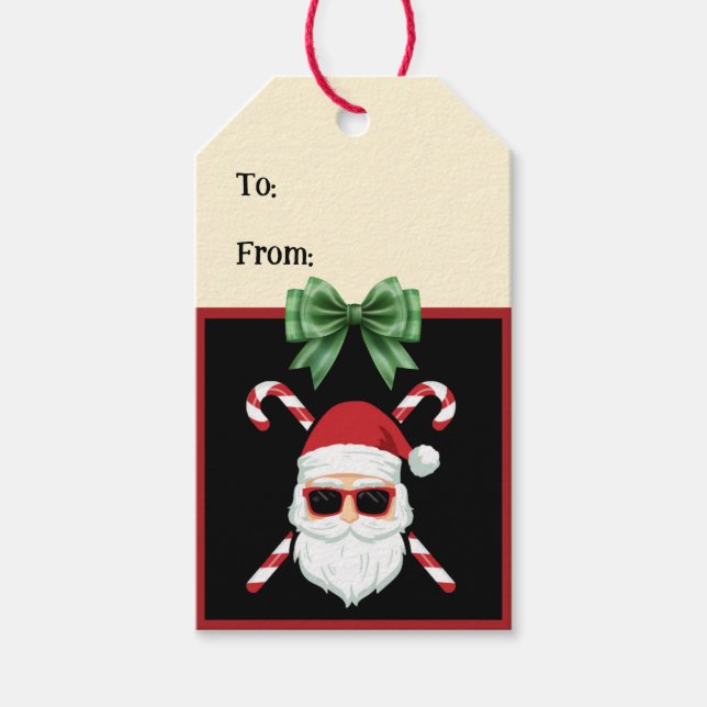 Anpassningsbar Santa med Kor Käpp Hälsning Presentetikett (Framsidan)