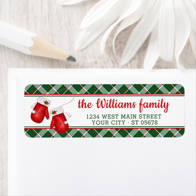Anpassningsbar Santa Red Mittens Red Grönt Play Mö Returadress Etikett (Insitu)