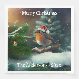 Anpassningsbar Santa Robin på Julgran Napkins Pappersservett