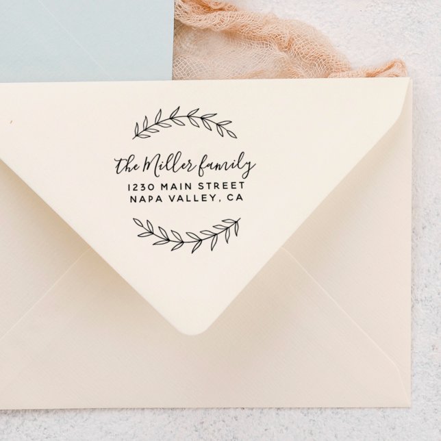 Anpassningsbar Script-familjens Namn botaniska Ret Självfärgande Stämpel (Stamp Mock-up)