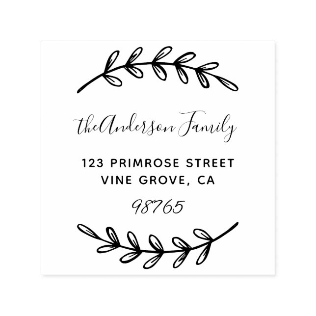 Anpassningsbar Script Foliage Löv WANDERS Returadr Självfärgande Stämpel (Design)