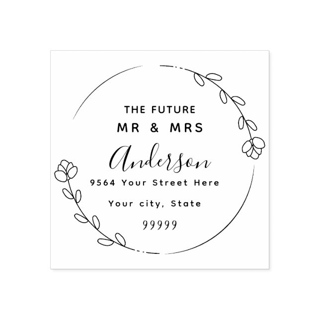 Anpassningsbar Script Future Mr & Mrs Returadress  Stämpel (Tryck)