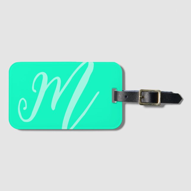 Anpassningsbar Script Monogram Namn Modern neon aq Bagagebricka (Framsida horisontal)