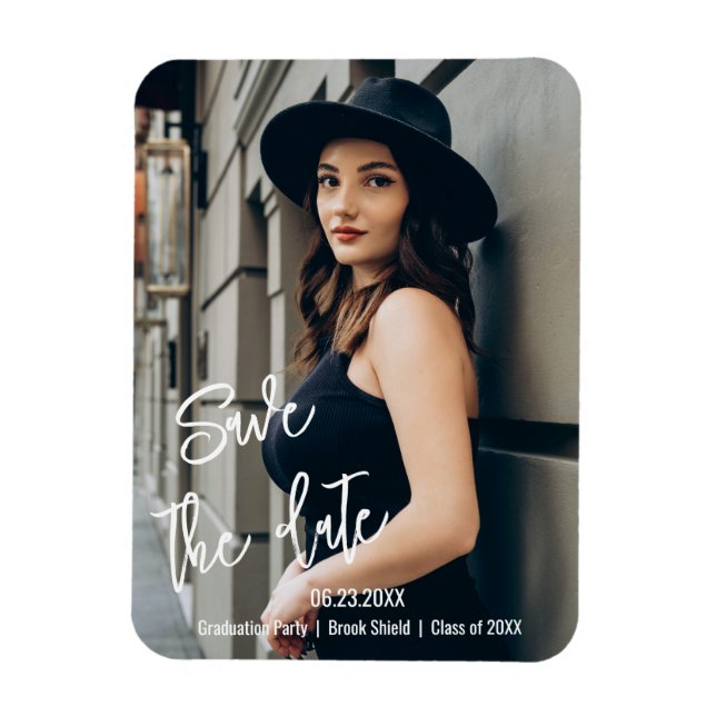 Anpassningsbar Script Studentfest Foto Spara datum Magnet (Vertikal)