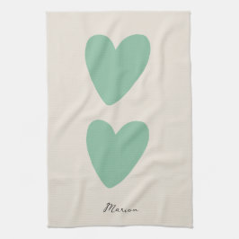 Anpassningsbar Seafoam Grönt Mint Heart Kitchen To Kökshandduk