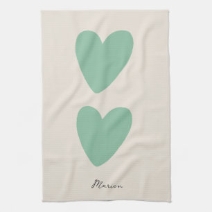 Anpassningsbar Seafoam Grönt Mint Heart Kitchen To Kökshandduk