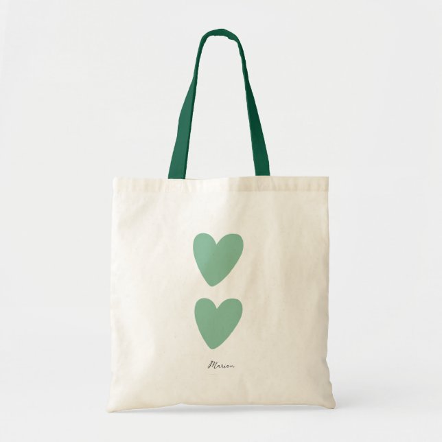 Anpassningsbar Seafoam Grönt Mint Heart Tote Bag Tygkasse (Framsidan)