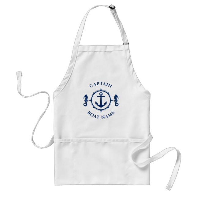 Anpassningsbar Seahorse Nautical Anchor Navy Blue  Förkläde (Framsidan)