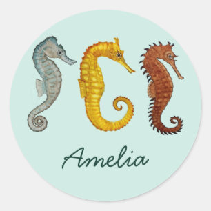 Anpassningsbar Seahorse Runt Klistermärke