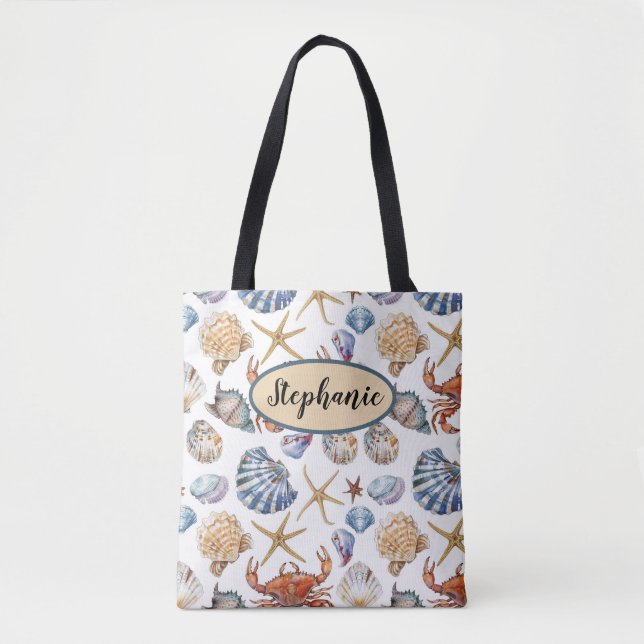 Anpassningsbar Seashell Beach Theme Tote Bag Tygkasse (Framsida)